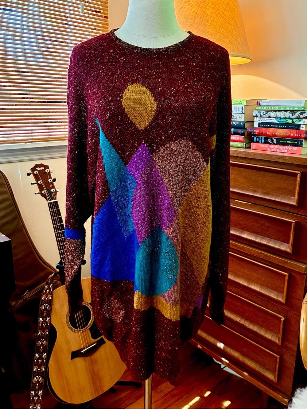 Vintage Sebastian Made in Italy Sweater Dress Geometric Shimmery size medium